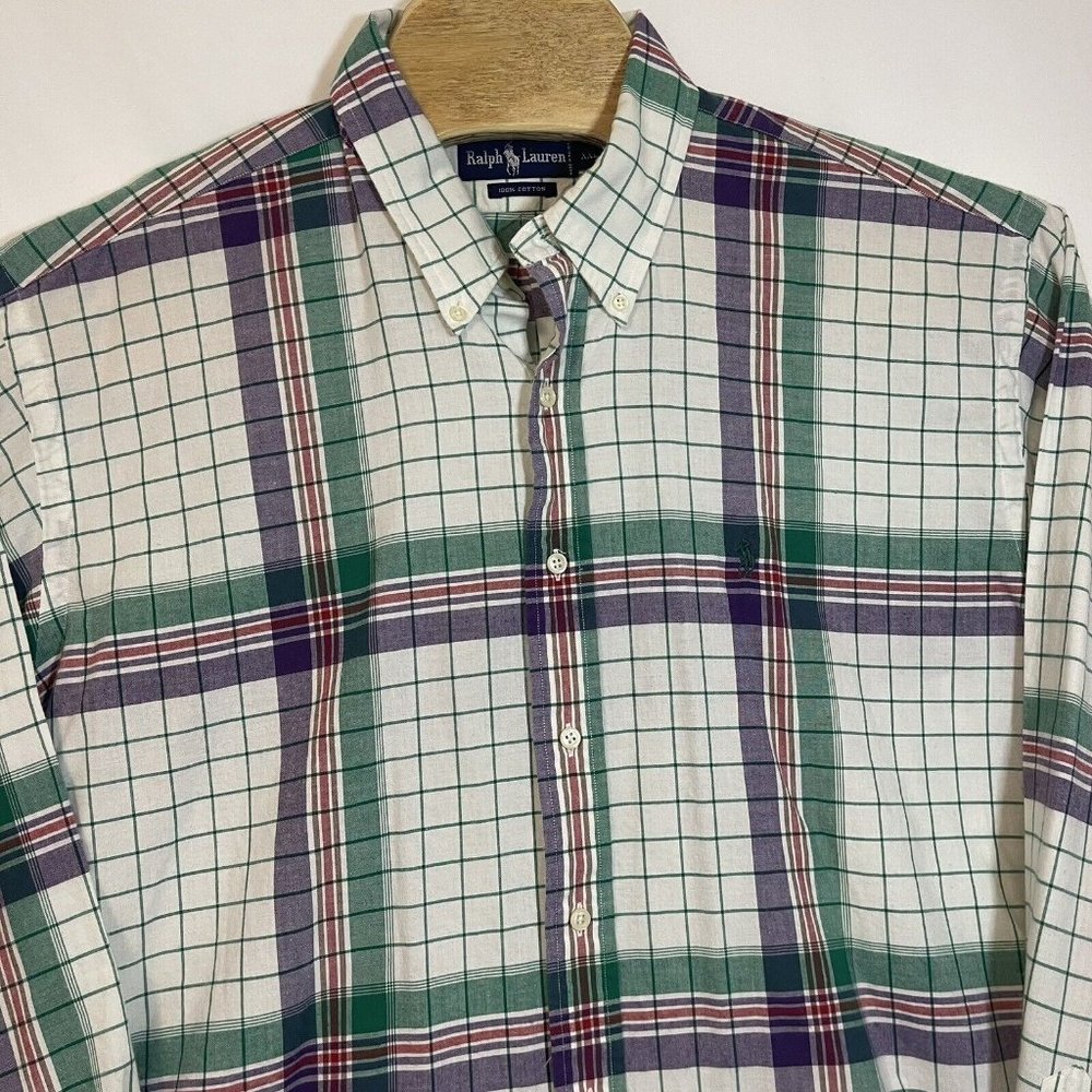 Ralph Lauren 2XL XXL Men’s Multicolor Plaid Long Sleeve Button Front‎ Shirt